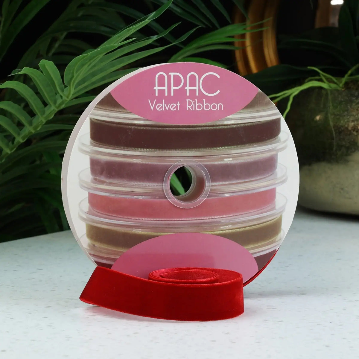 APAC Velvet Ribbon set in assorted colors, perfect for luxury gift wrapping and home décor accents
