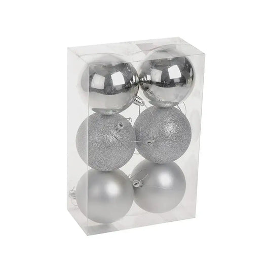 Silver Shatterproof Baubles (8cm) (6 pieces)