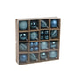 Teal Christmas ornaments in assorted finishes, packaged in a grid box for holiday décor and gifting.
