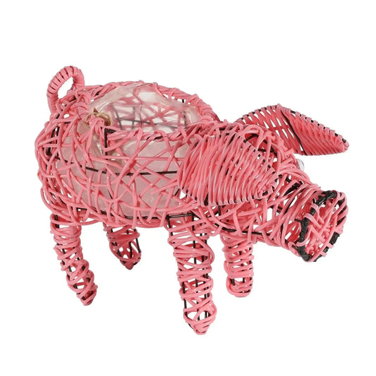 Pink / Black Wire Pig Planter