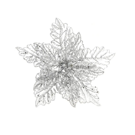Silver Glitter Poinsettia with Clip (23cm)