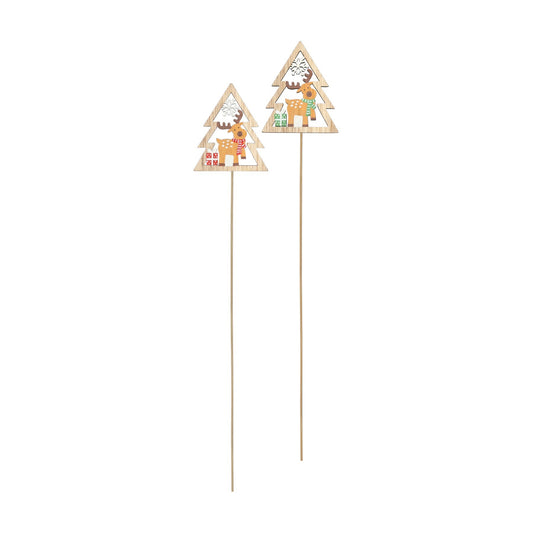 Christmas Tree &amp; Reindeer Wooden Pick (pack of 10)