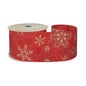 Red Wired Ribbon with Red and Gold Snowflakes (63mm x 10 yards)