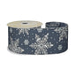 Luxury festive ribbon with glitter snowflakes on navy blue, perfect for holiday gift wrapping and seasonal décor.