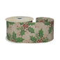 Natural with Green Holly &amp; Berries Ribbon