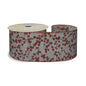 Luxury festive ribbon with red berry print on grey fabric, perfect for holiday gift wrapping and home décor