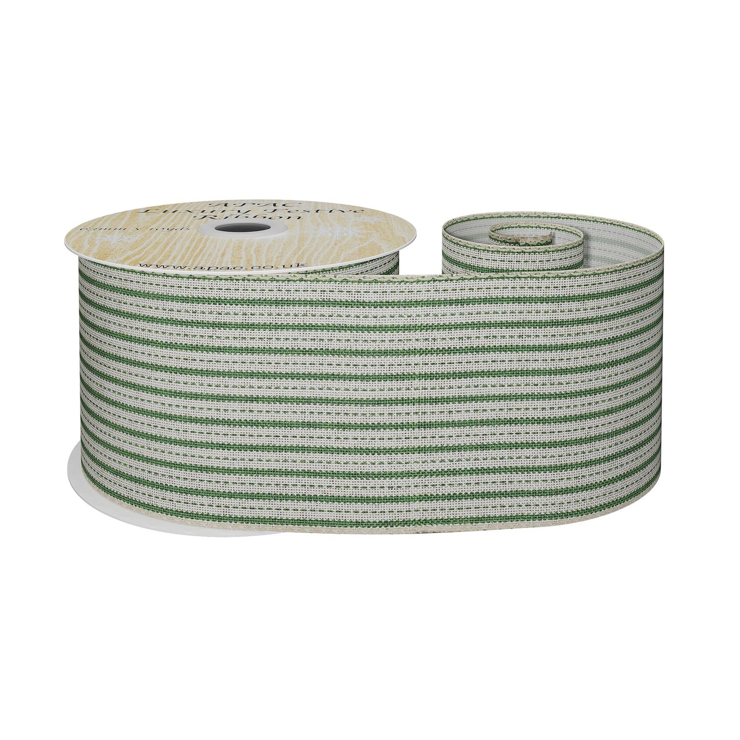 Natural and Green Striped Fabric Ribbon