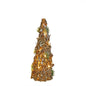 Rustic wooden Christmas tree with fairy lights, pinecones, and star decorations for festive home décor
