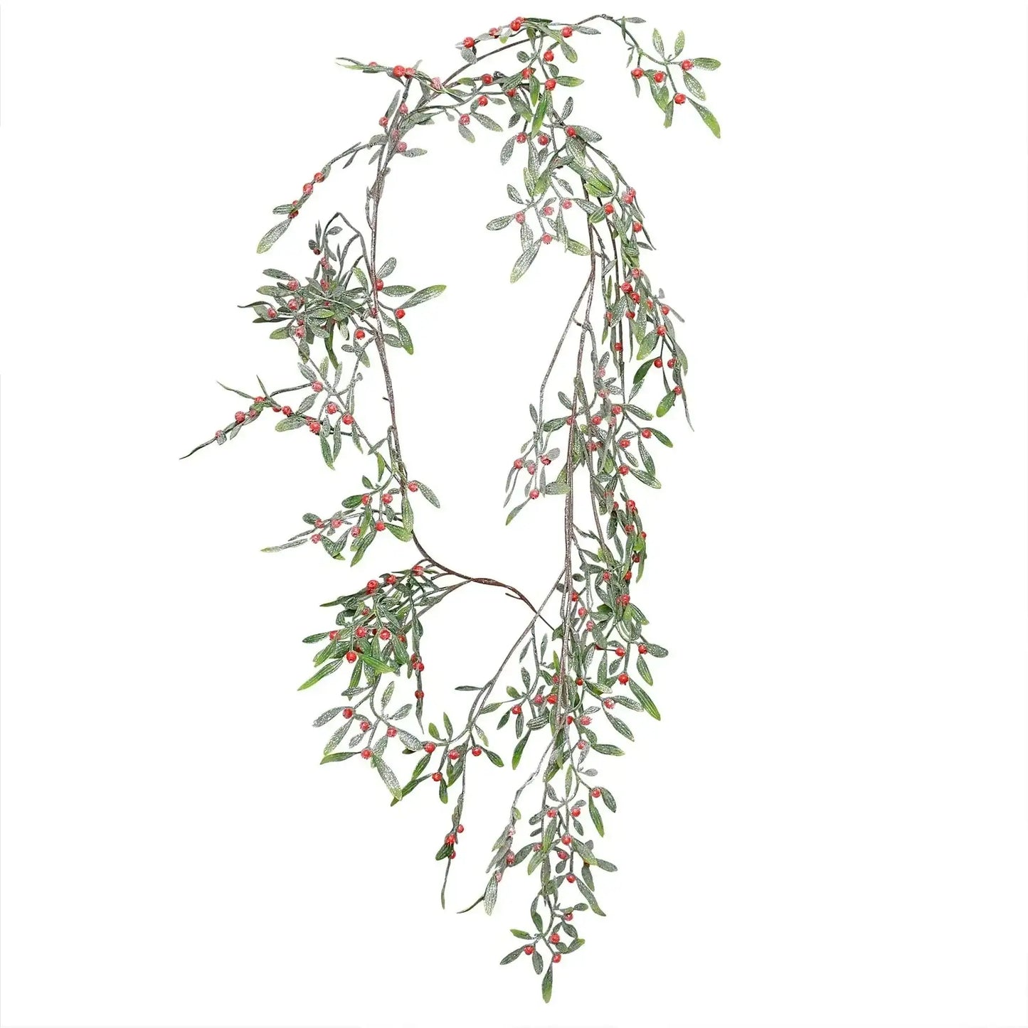Artificial mistletoe garland with green leaves and red berries, perfect for holiday décor