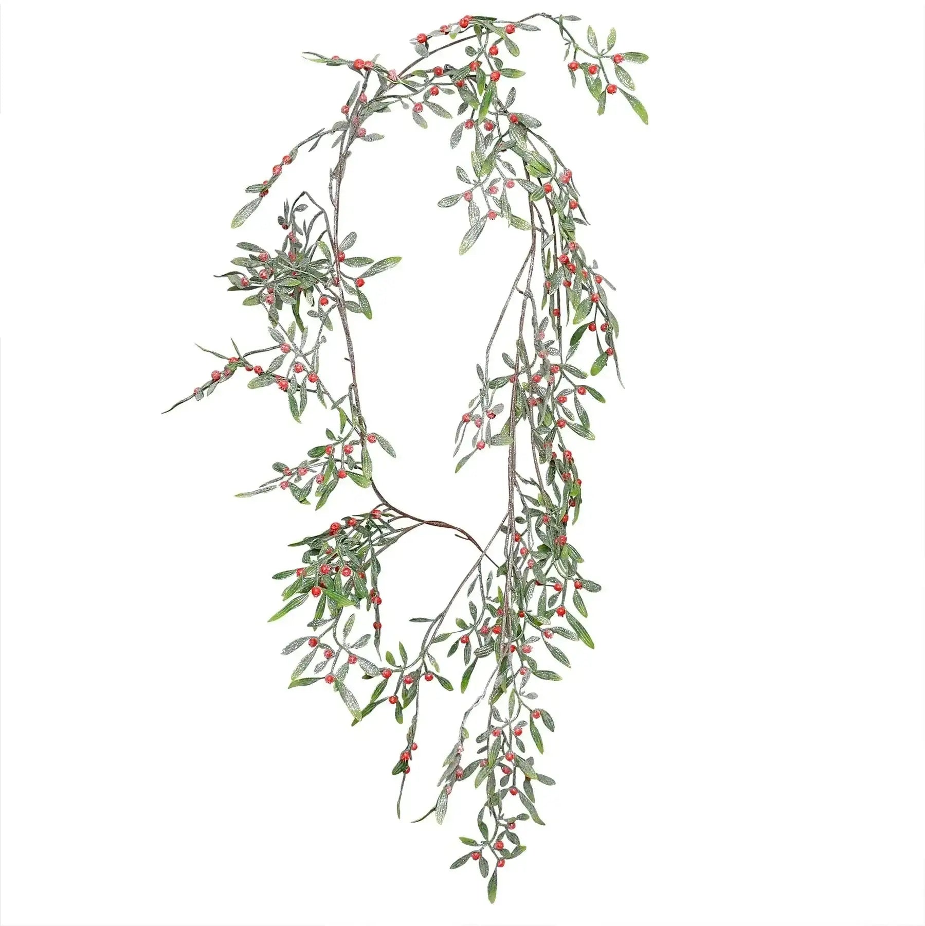Artificial mistletoe garland with green leaves and red berries, perfect for holiday décor