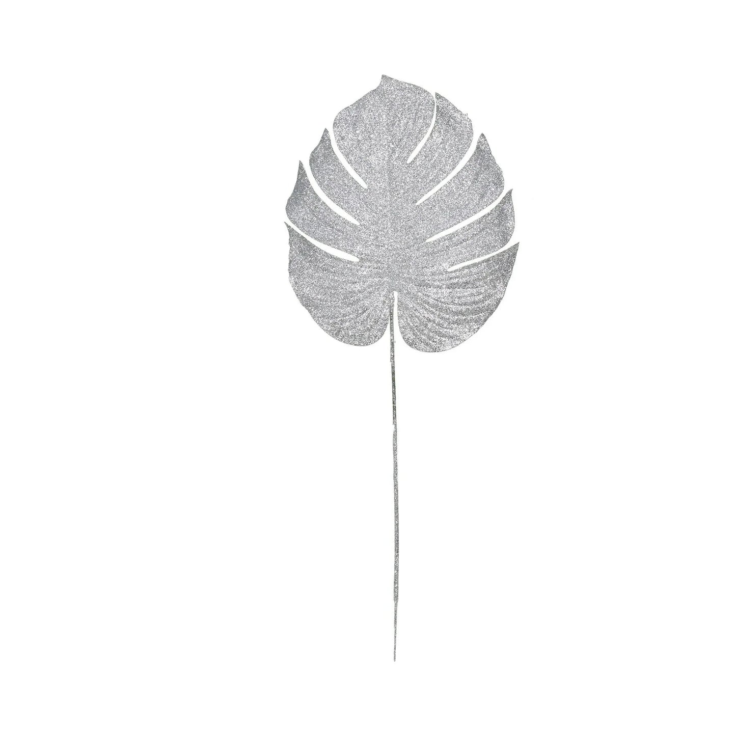 Silver Glitter Monstera Leaf (Medium)