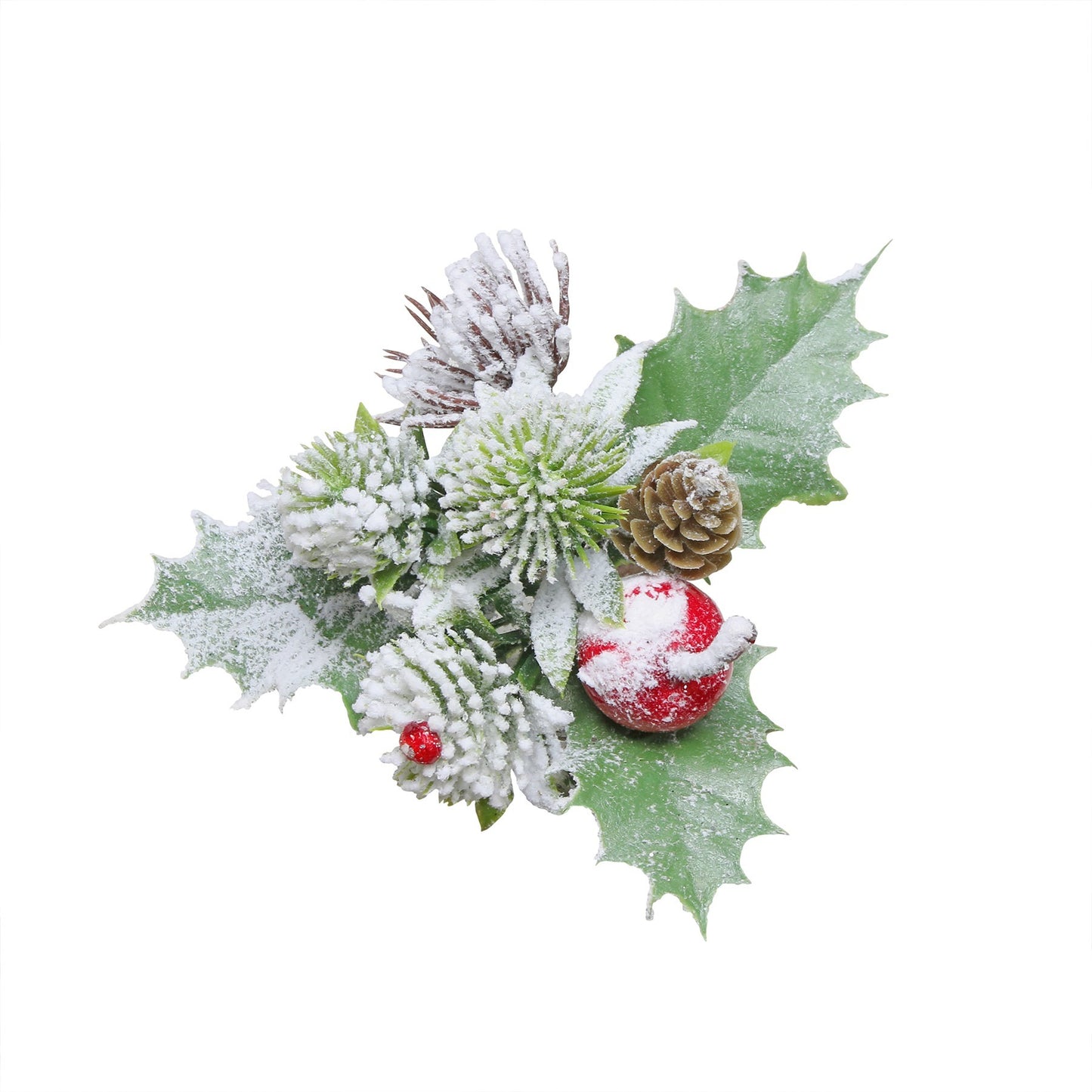 Holly  Cone Red Apple Snowy Pick
