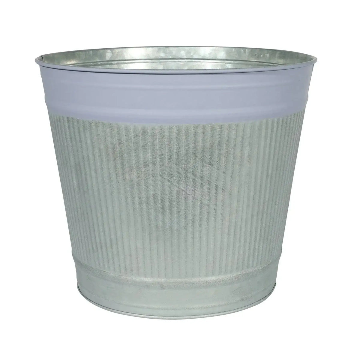 Whitewash Zinc Bucket with Lilac Band (H20.5cm)