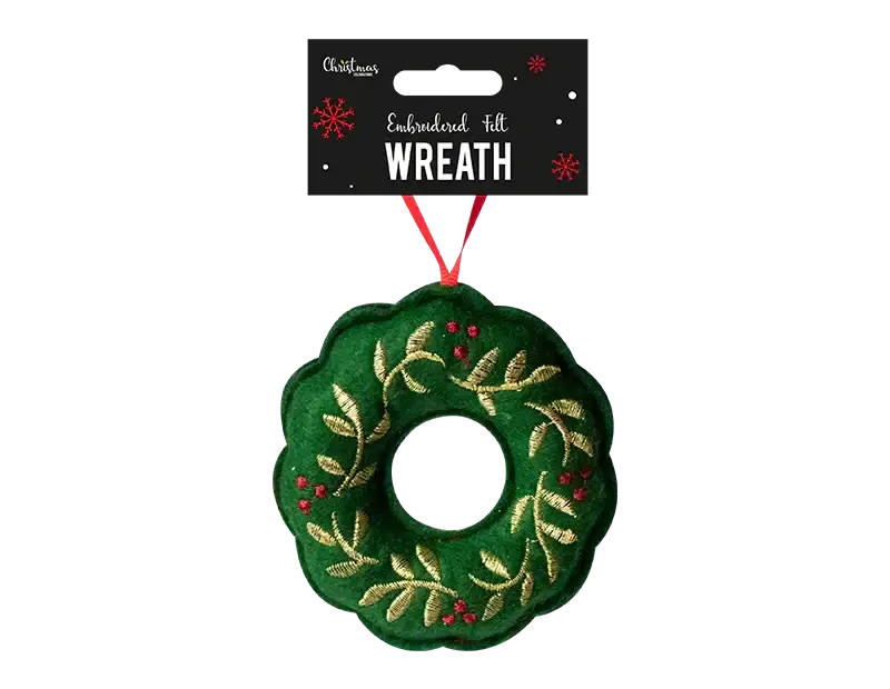 Embroidered Felt Wreath Decoration (10cm)