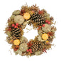 Fall pinecone wreath with mini pumpkins, berries, and autumn leaves for seasonal home décor