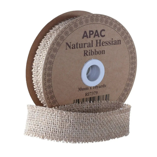 Natural Hessian Ribbon 30mm x 10 yards, rustic burlap ribbon for home décor and gift wrapping
