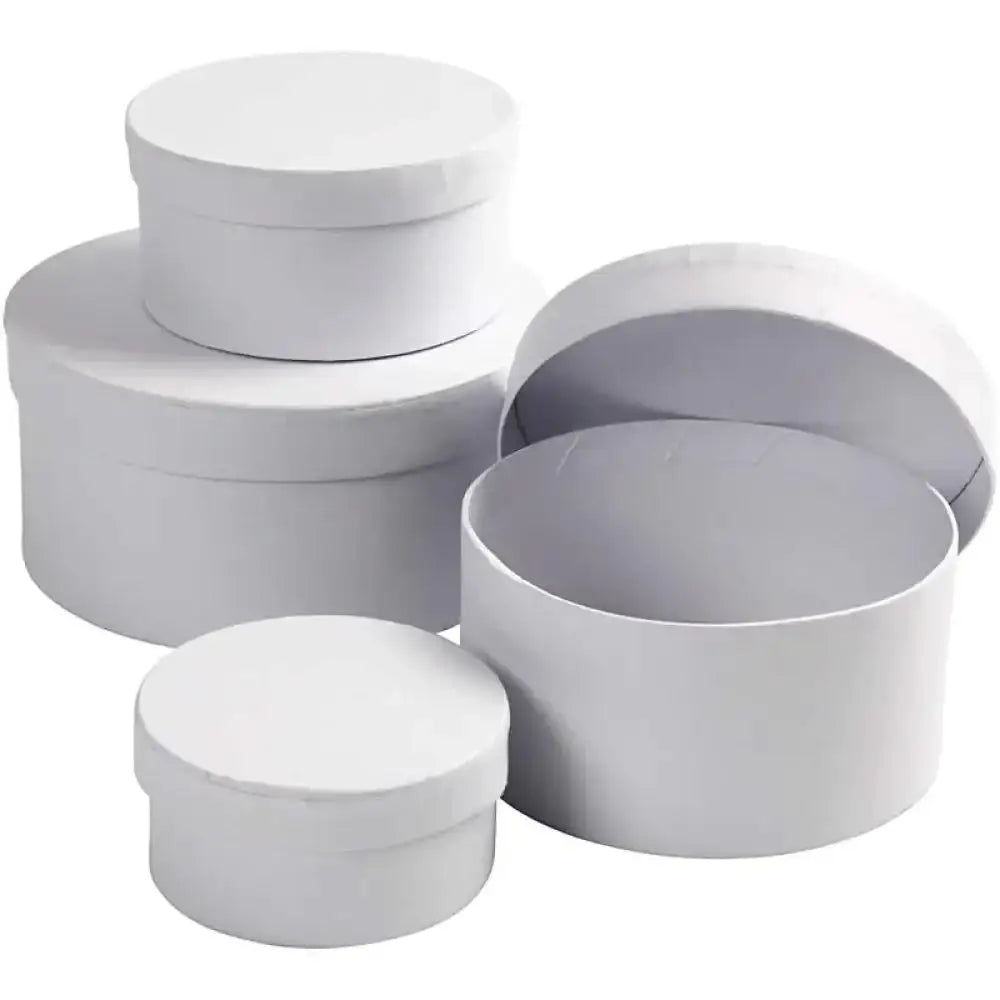 Set of white round gift boxes with lids, perfect for birthdays and celebrations