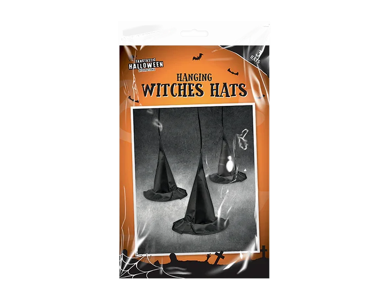 Pack of 3 Hanging Witch Hat Decorations (20cm)