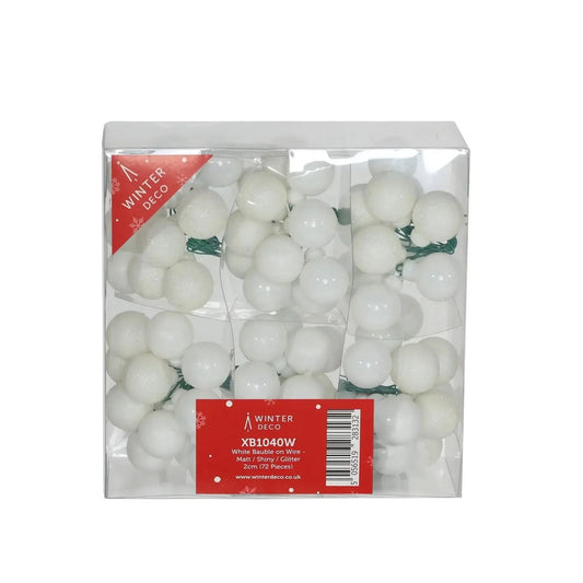 White bauble garland with matte, shiny, and glitter finishes for winter home décor and festive occasions