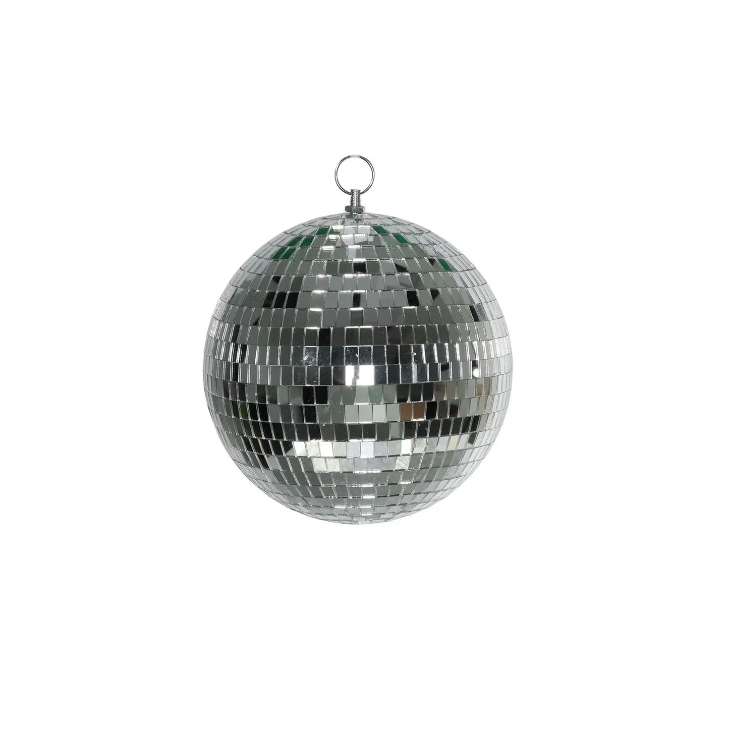 Shiny silver disco ball with reflective mirror tiles, perfect for party decor and home celebrations