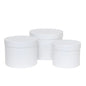 Set of three white round storage boxes with lids, ideal for home organization and gift wrapping