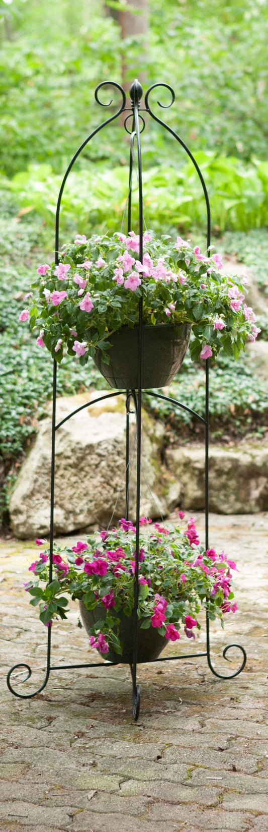 Discover the Black Scroll Top Metal Double Basket Hanger Stand (157.5cm H) at Bristow Direct