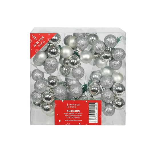 Silver Christmas baubles in clear box, matte shiny glitter finishes, 72 pieces for holiday decor