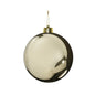 Shiny gold Christmas ornament with reflective surface and gold cap, perfect for holiday tree décor