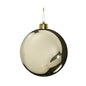 Shiny gold Christmas ornament with reflective surface and gold cap, perfect for holiday tree decor