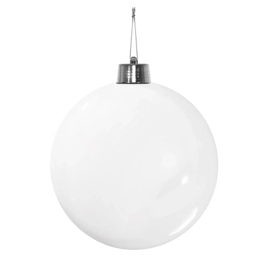 Glossy white Christmas bauble with silver cap, perfect for festive home décor and holiday gifts