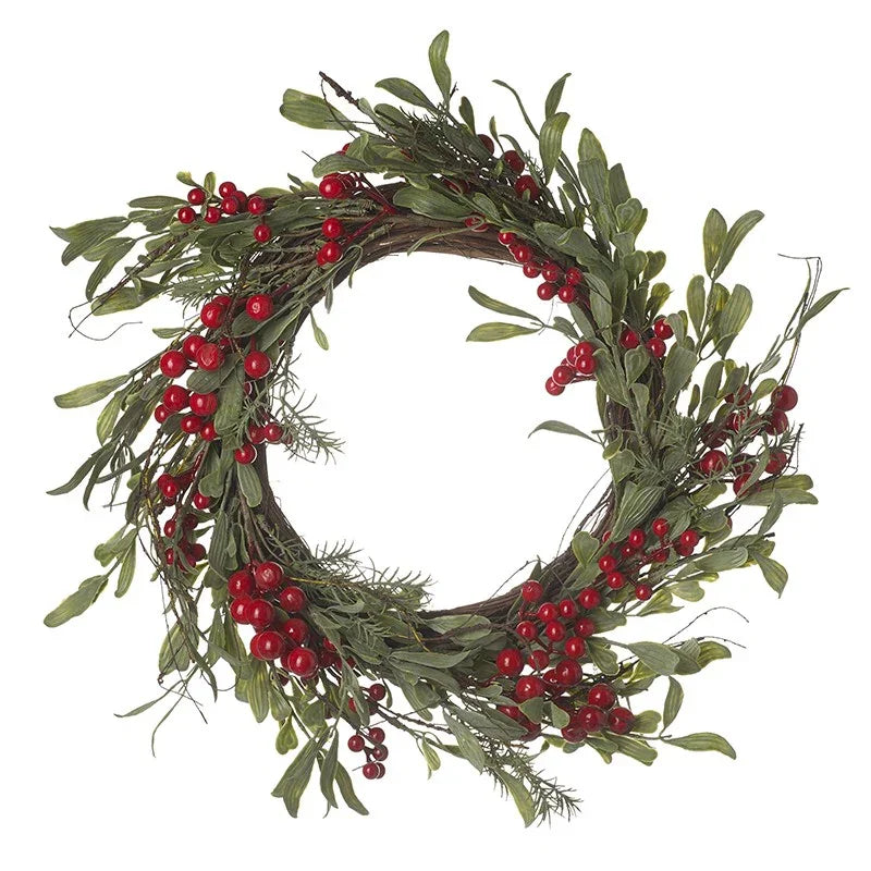 Red Berry &amp; Dark Green Leaf Wreath