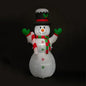 Inflatable Christmas snowman decoration with candy cane, scarf, and top hat on black background