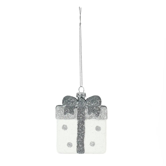 White and Silver Gift Hanging Decoration (7.5cm)