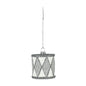 Silver and white glitter drum ornament for holiday home decor, hanging on a string