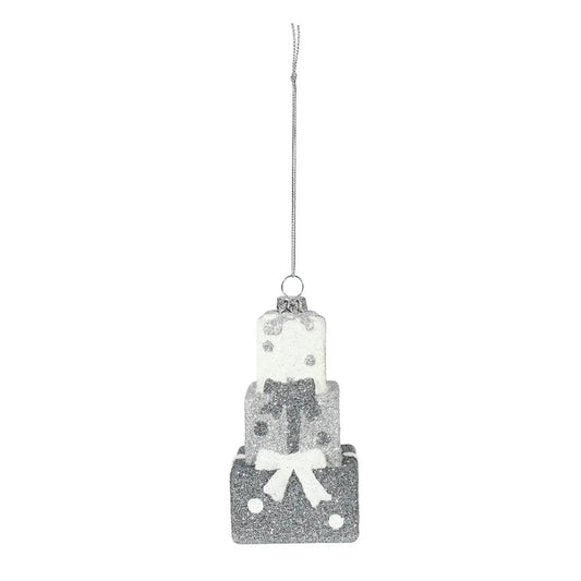 Silver Stacked Gift Hanging Decoration (11cm)