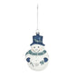 Glittery snowman ornament with blue hat and green scarf for Christmas tree decor
