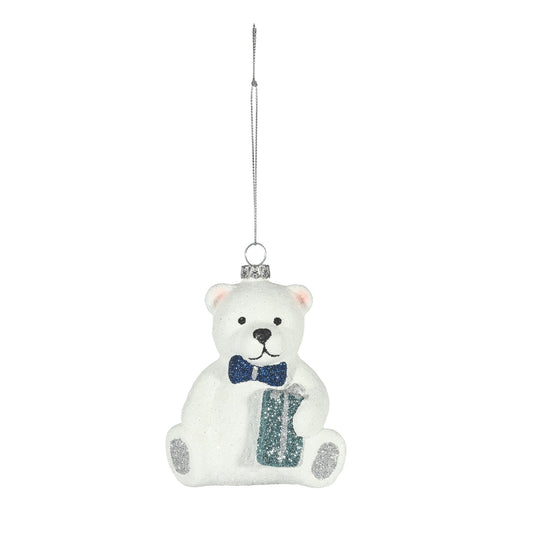 White and Blue Sitting Bear Hanging Decoration