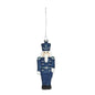 Blue glitter nutcracker hanging Christmas ornament with silver string