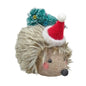 Plush hedgehog Christmas decoration with Santa hat and festive tree