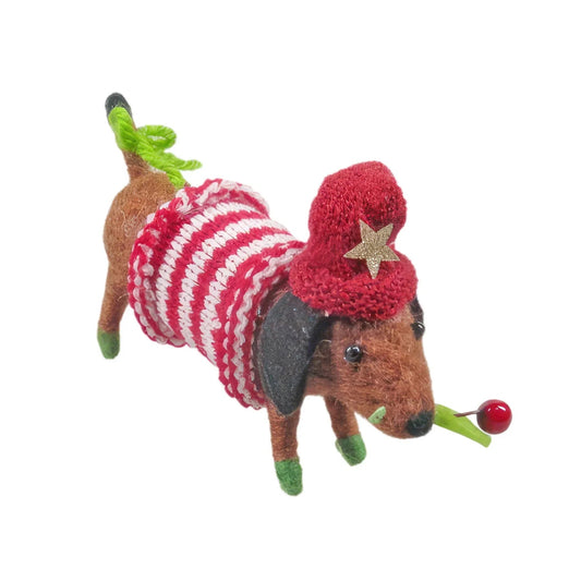 Felt Dauschund Hanging Decoration (5.7cm)