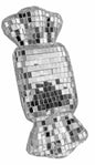 Shiny candy-shaped ornament with a mirrored mosaic design, perfect for festive home décor