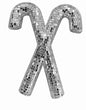 Silver mirrored mosaic candy cane decor in crossed design on white background