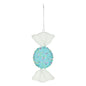Blue candy ornament with sprinkles and white ends, hanging decoration for celebrations