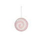 Pink and white spiral lollipop ornament with hanging loop, festive home décor accent