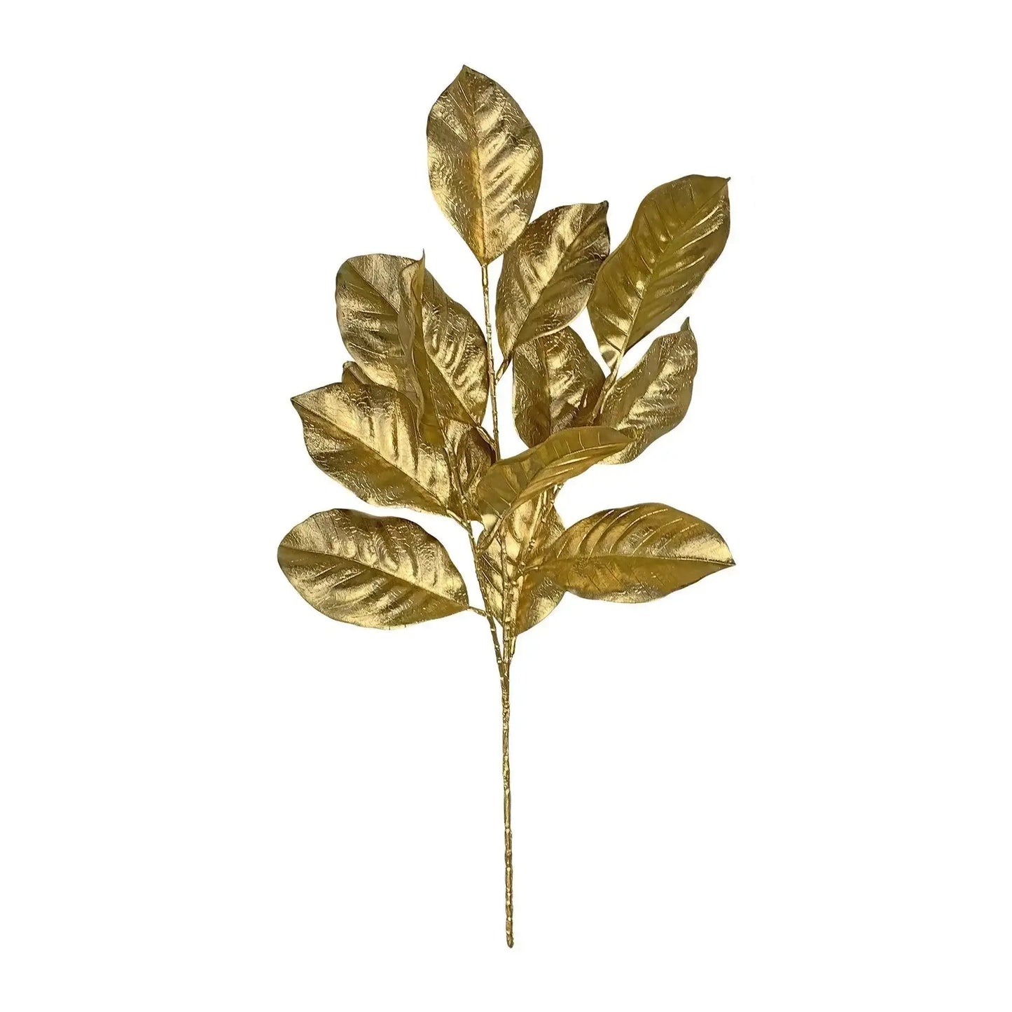 Artificial gold leaf branch, decorative home decor accent on white background