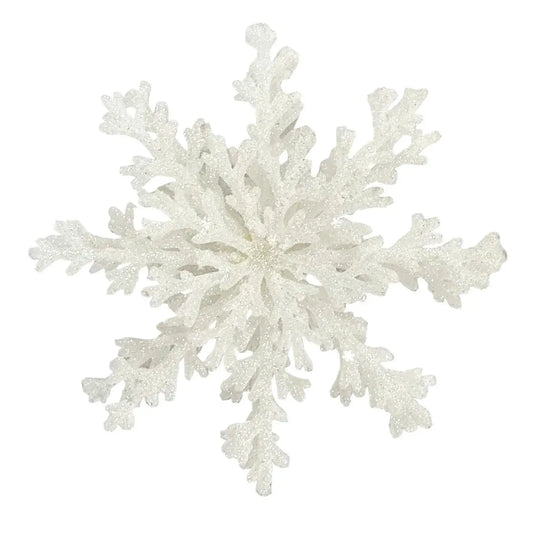 Glittery white snowflake ornament for winter holiday home décor