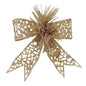 Gold glitter decorative bow for holiday or home decor, ornate cut-out design