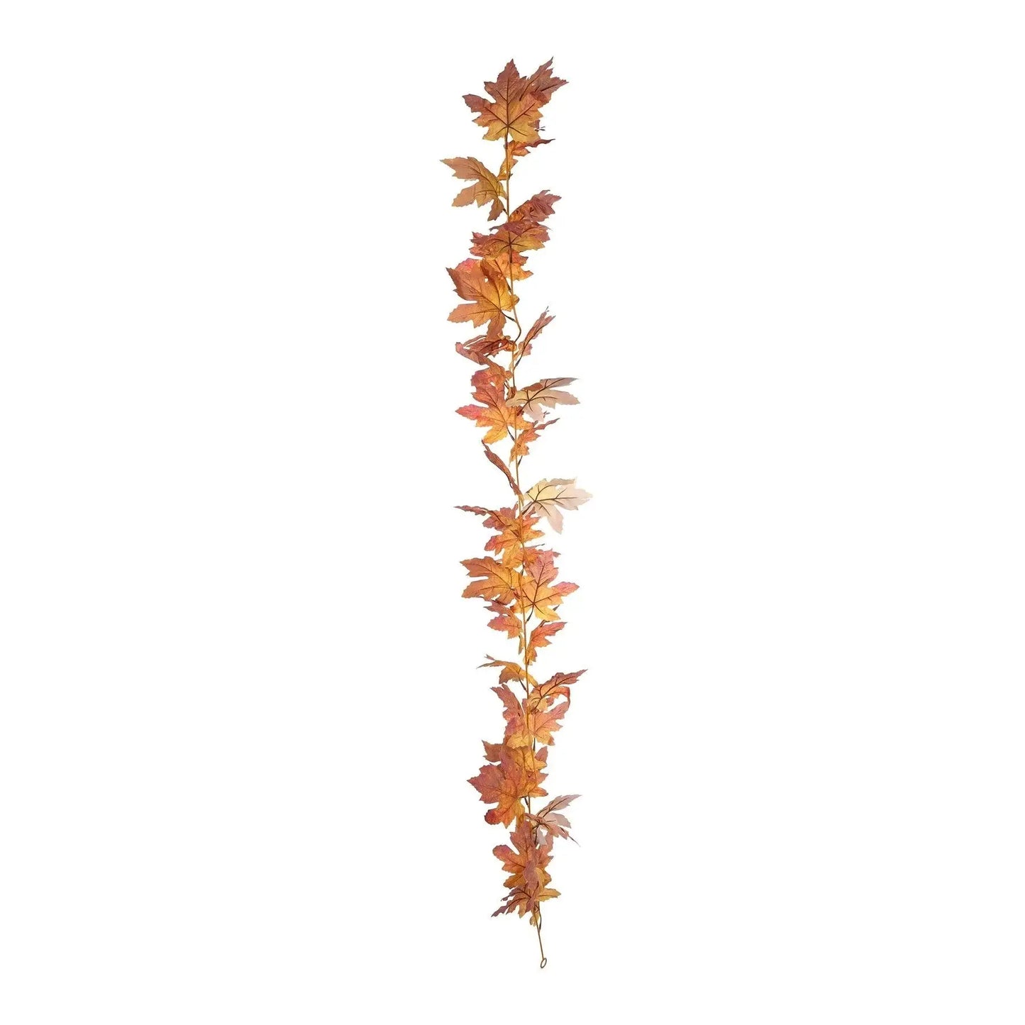 Artificial autumn leaf garland with realistic orange and red foliage for seasonal home decor