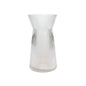 Clear ribbed glass vase with modern hourglass shape, perfect for home décor or floral display
