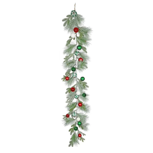 Snowy Mixed Foliage and Bauble Garland (180cm)